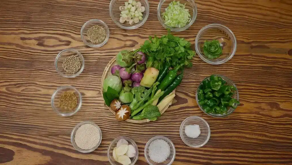 Ingredients needed to make Thai vegetarian green curry