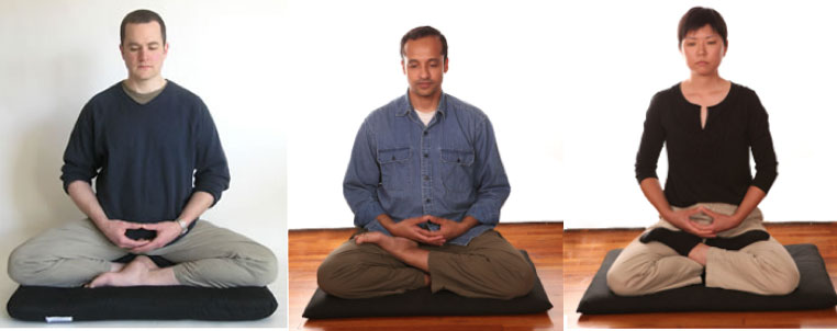 3 meditation postures: 1/4 lotus position, half lotus position and full lotus position.