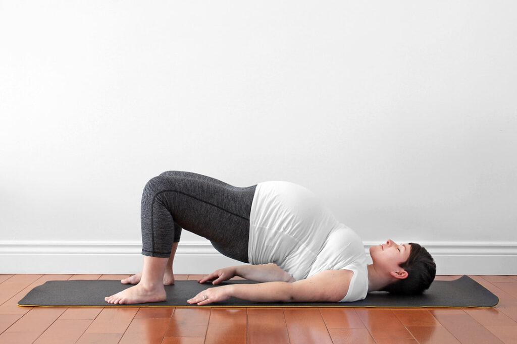 Bridge pose in prenatal or pregnancy yoga