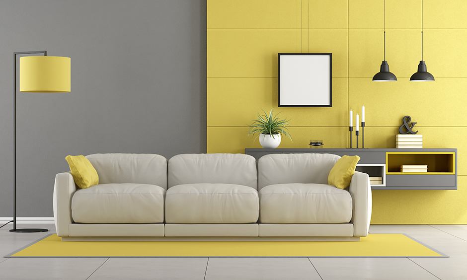 Gray is a color that go well with yellow in interior design